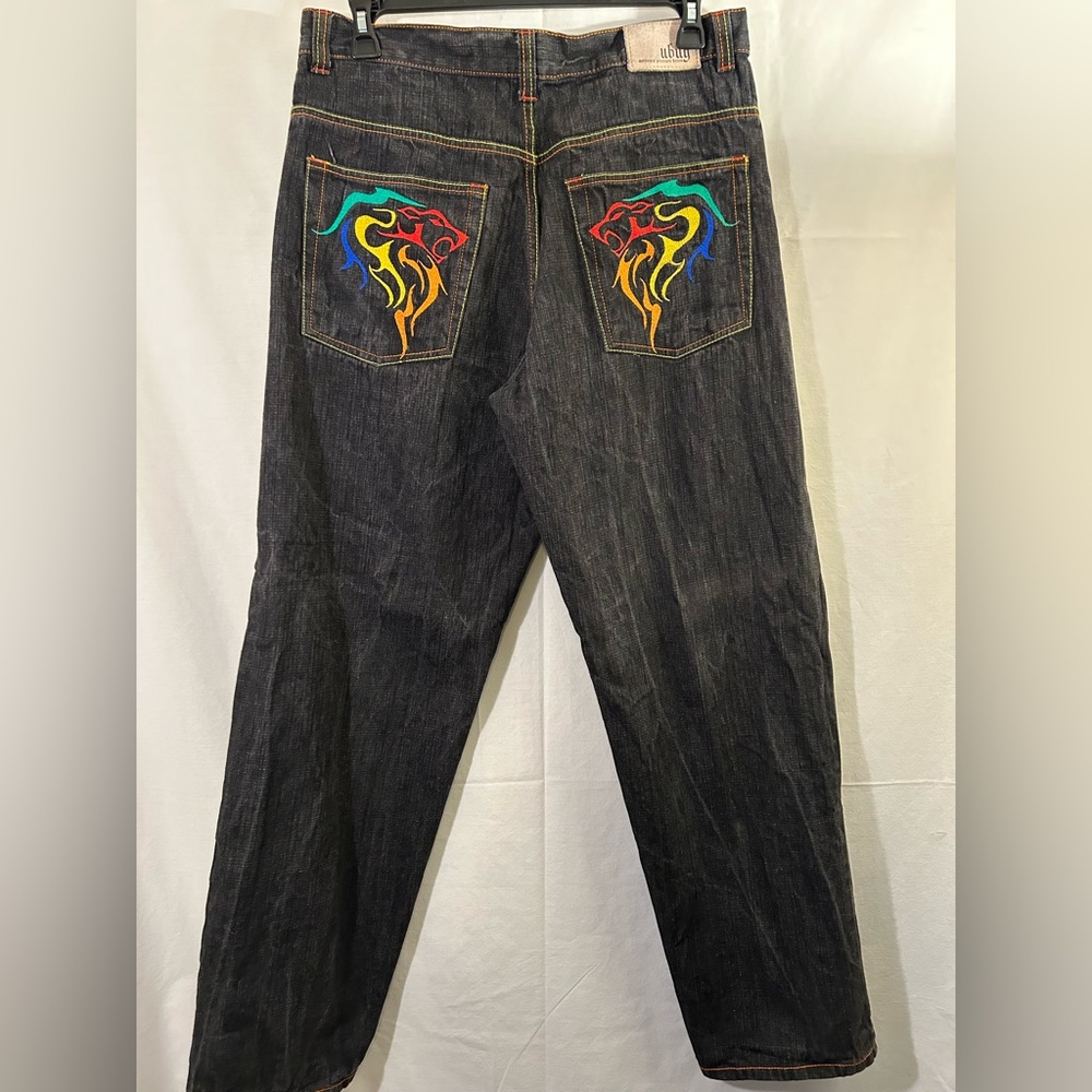 Ubug Vintage Black Wash Embroidered Lion Head Grunge Skater Jeans Tagged 36x34